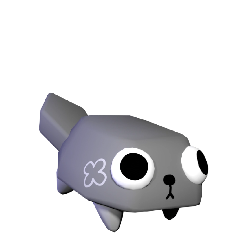 Modelo do personagem Pebble de Dandy's World, um Toon cinza com aparência de cachorro de pedra