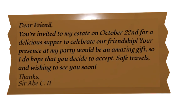 Close-up of the Candy Vault invitation Close-up of the DOORS Candy Vault invitation letter signed by Sir Abe C. II
