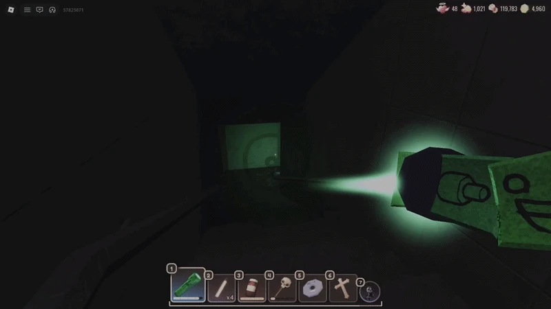 Existing DOORS Stairwell gameplay with flashlight First-person DOORS Stairwell gameplay with a flashlight illuminating a dark corridor